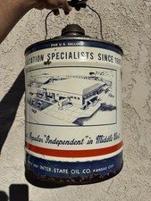 Interstate Oils Motor Oil Can RARE CLEAN Early Wood Handle 5 Gallon Kansas City