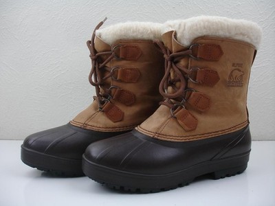 Women's 10 M Sorel Kaufman Alpine Snow Boots Winter Made Canada Fur Trim Brown