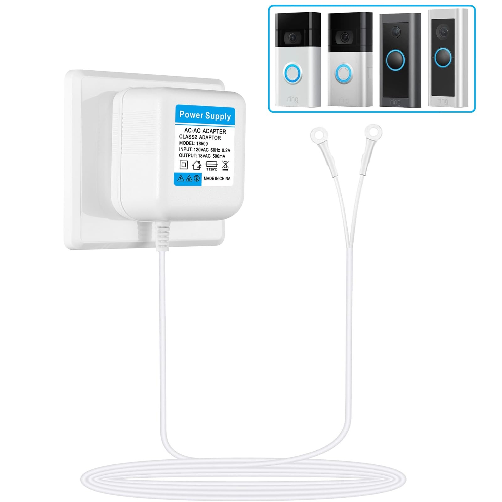 18V 500mA Ring Doorbell Power Adapter Transformer for Video Doorbells-image