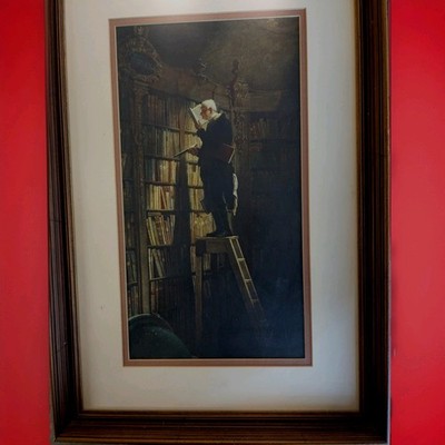 19th Century Repro Litho  The Book-Worm  Carl Spitzweg German Library Librarian