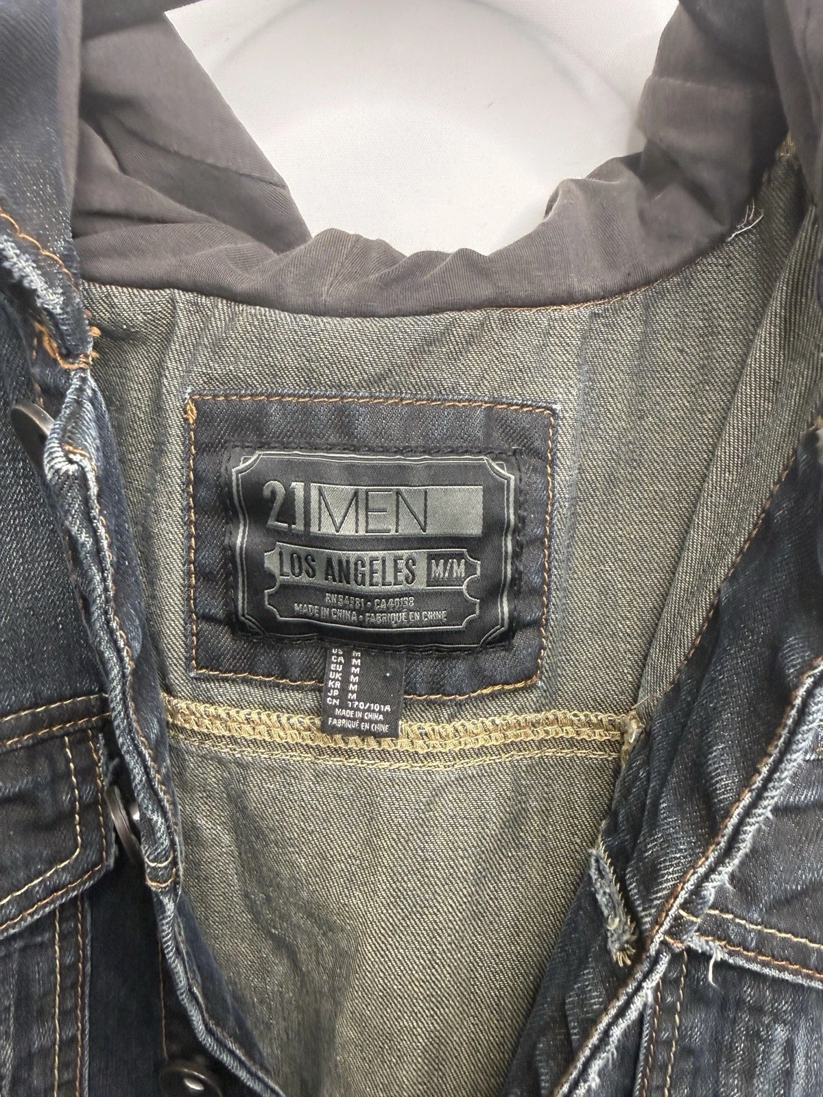 21MEN Hooded Denim Vest Mens M Distressed Y2K Grunge Skater Streetwear image 3