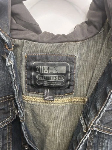 21MEN Hooded Denim Vest Mens M Distressed Y2K Grunge Skater Streetwear image 3