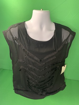 DANA BUSHMAN SHIBORI SUNSET 001 Black Tie Womens Top ( MEDIUM SIZE )Short sleeve