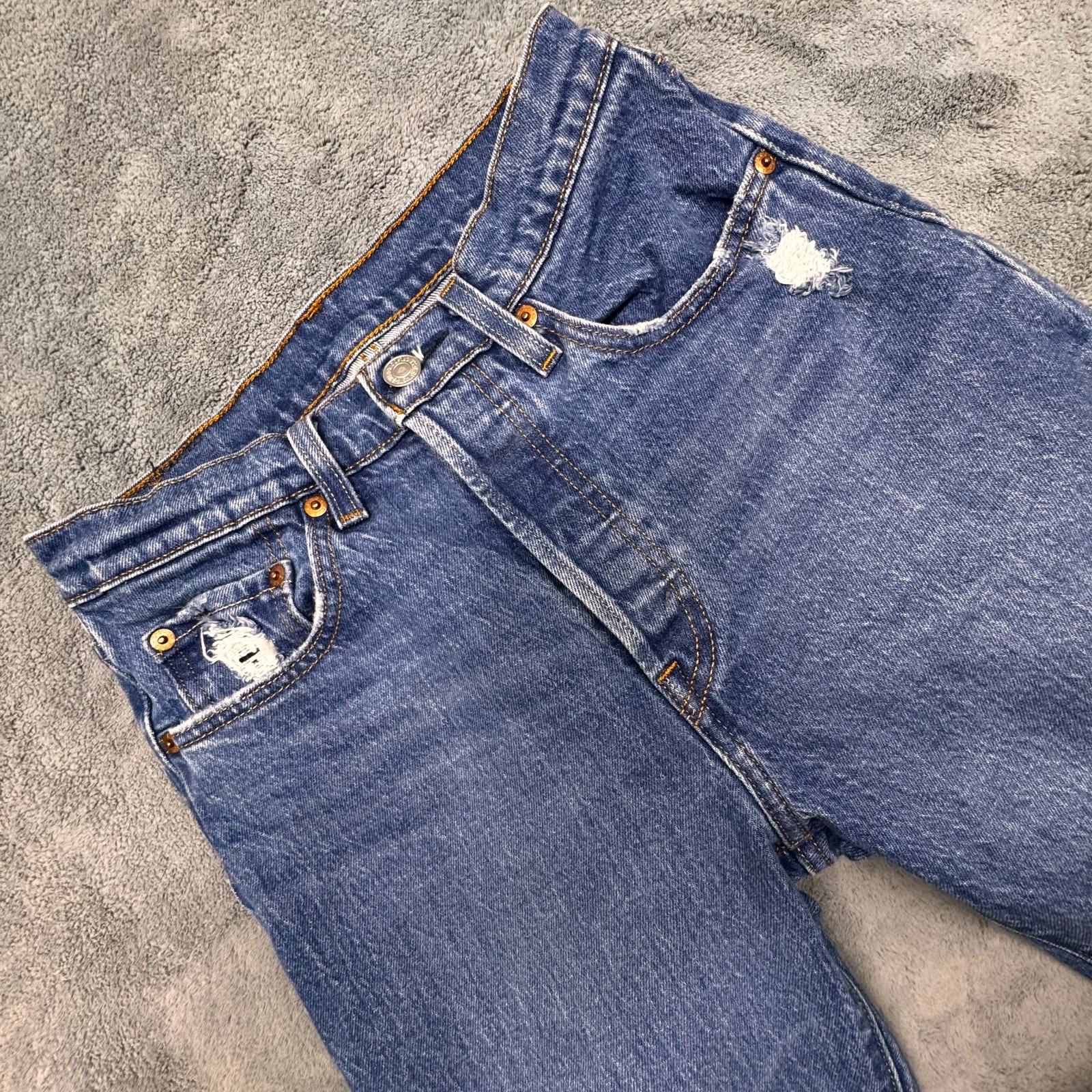 Levis 501  Jeans Womens 26x30 Blue Straight Leg Button Fly Distressed