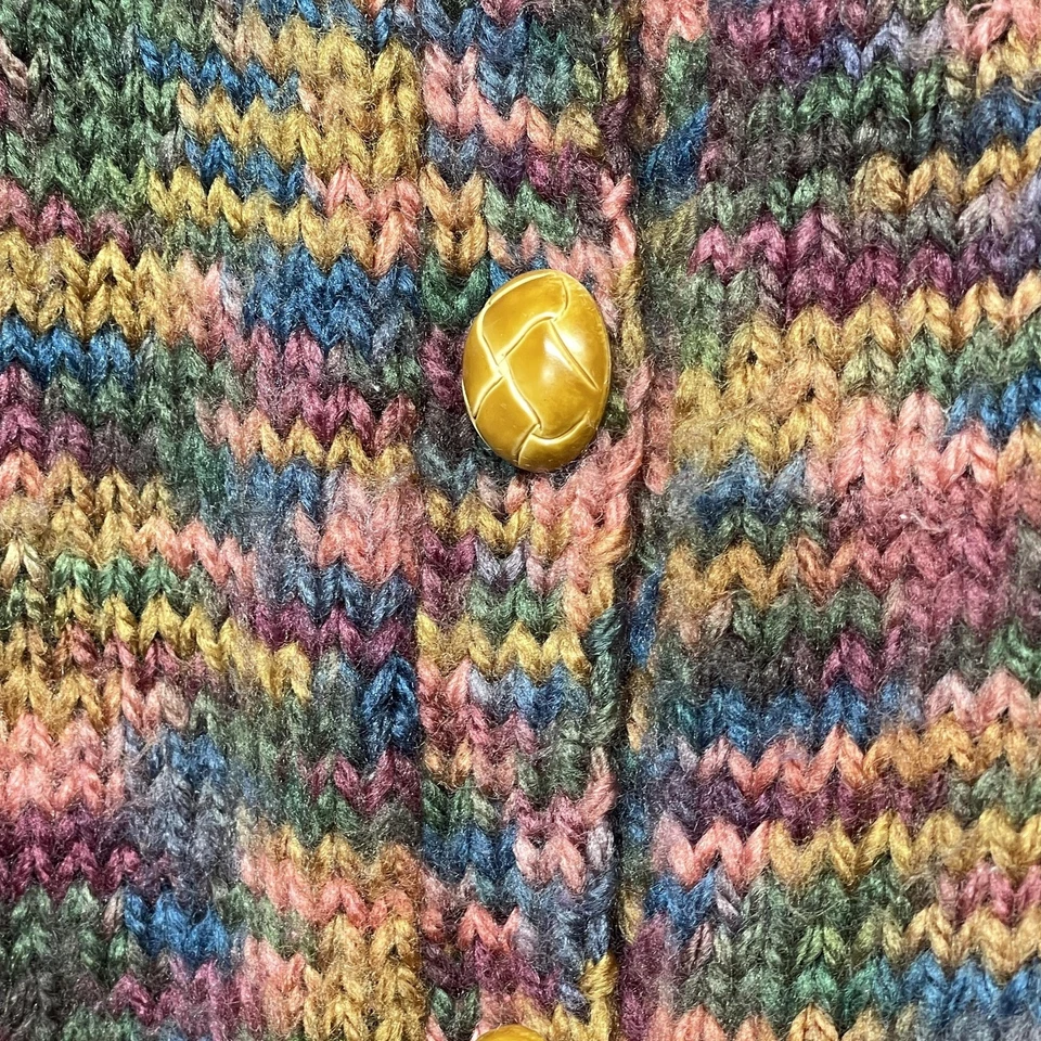 Suéter Vintage Tejido a Mano Mujer Grande Multicolor Botón Frontal Cárdigan Lana Años 90 Foto 2 de 4