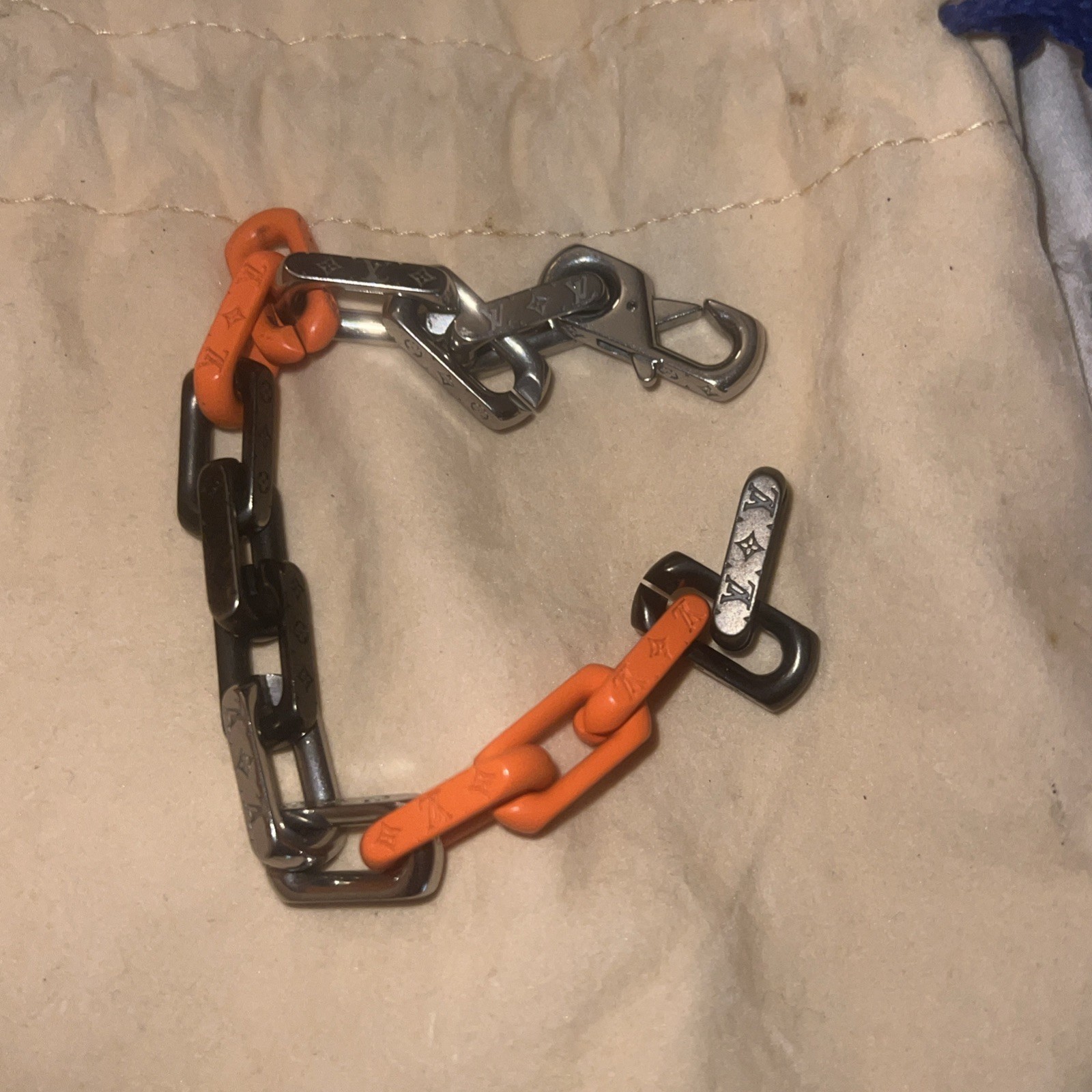 Lightly used Authentic  LOUIS VUITTON Monogram Chain Link  Bracelet. Size:L image 3