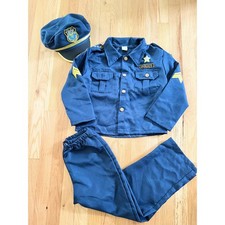 Kids Police Officer Costume Set Navy Blue Uniform Shirt Pants Hat Size S 5-7