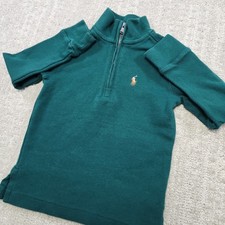 Polo Ralph Lauren Sweater Kids 3T Toddler Green 1/4 Zip Cotton Flesh Pony Preppy