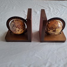 Buchstützen Set retro Holz Weltkugeln Globus 2x alt 60er Jahre