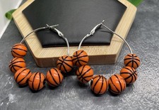 2 Silver-tone Basketball Hoop Bead Dangle Earring Set New Free Ship B7879