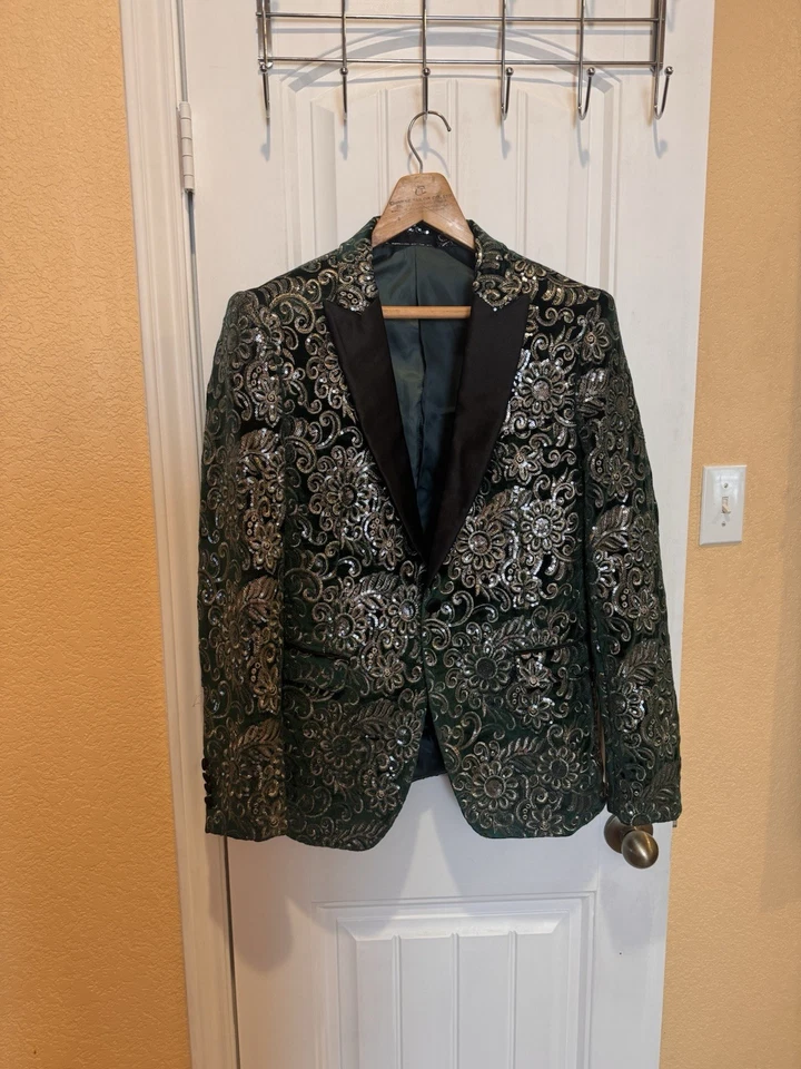 Cielo Sequin Green & Silver Jacket  Size 38 R - Image 4 of 4