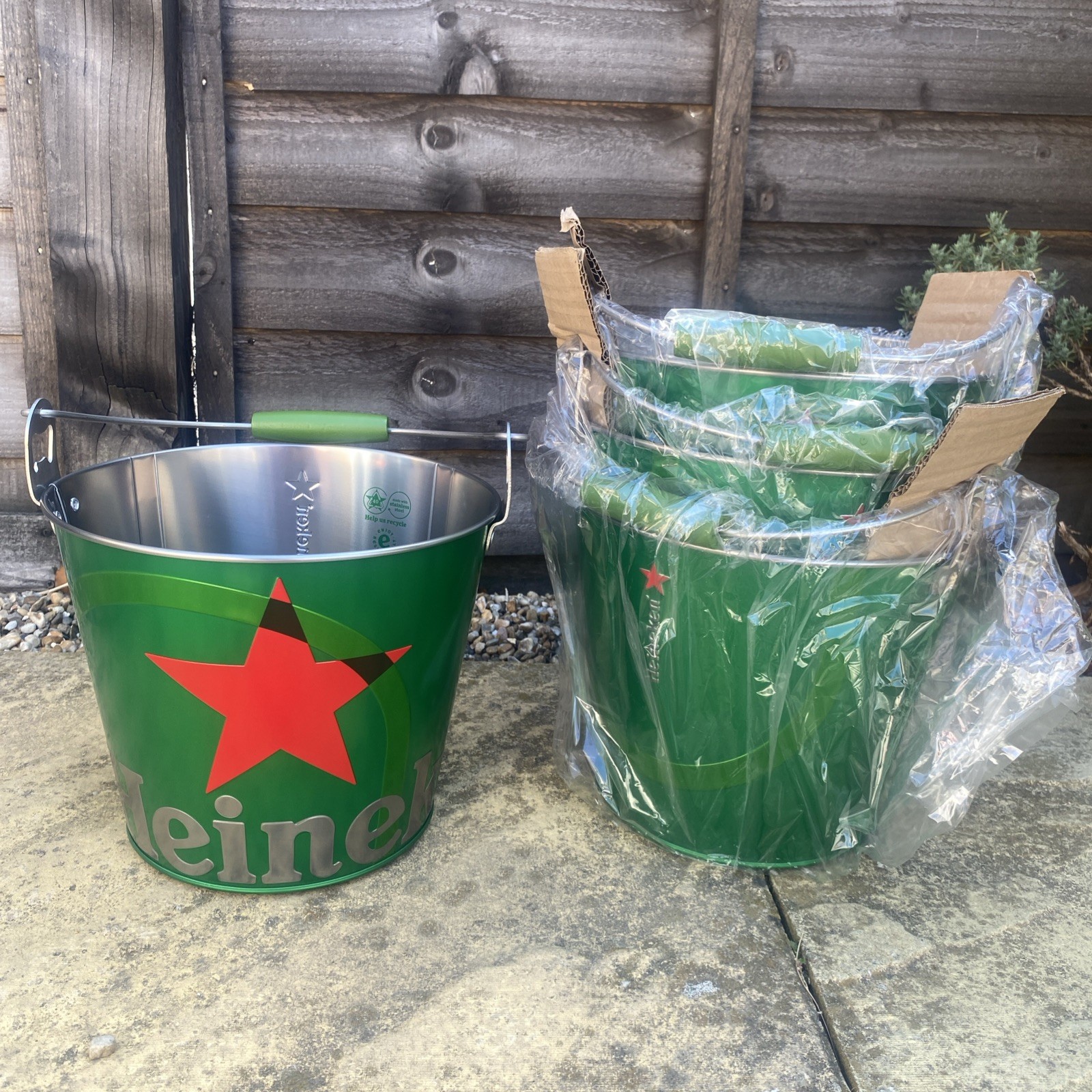 Cubo de hielo de cerveza Heineken con mango y abrebotellas lateral X4 *Nuevo*