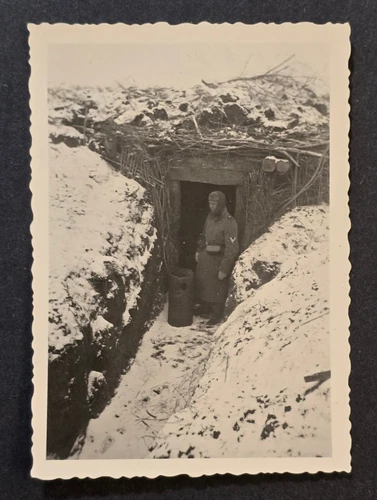 1944 WW2 German Third Reich Military War Photo Wehrmacht Camo Bunker in snow