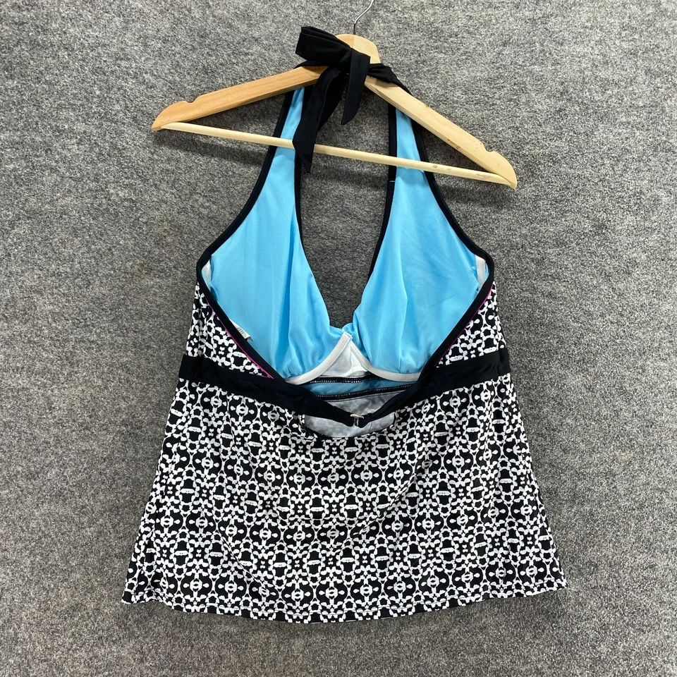 Camiseta Tankini Beach Native Mujer 40D/DD Negra Geométrica Halter Cuello Forrado Natación Foto 2 de 4