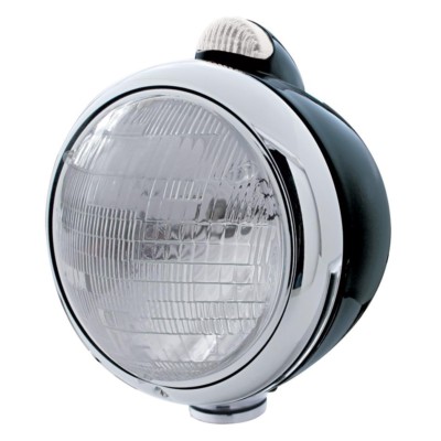 GUIDE Headlight, Dual Function, Black, 6014 Bulb - Amber LED/Clear Lens Turn