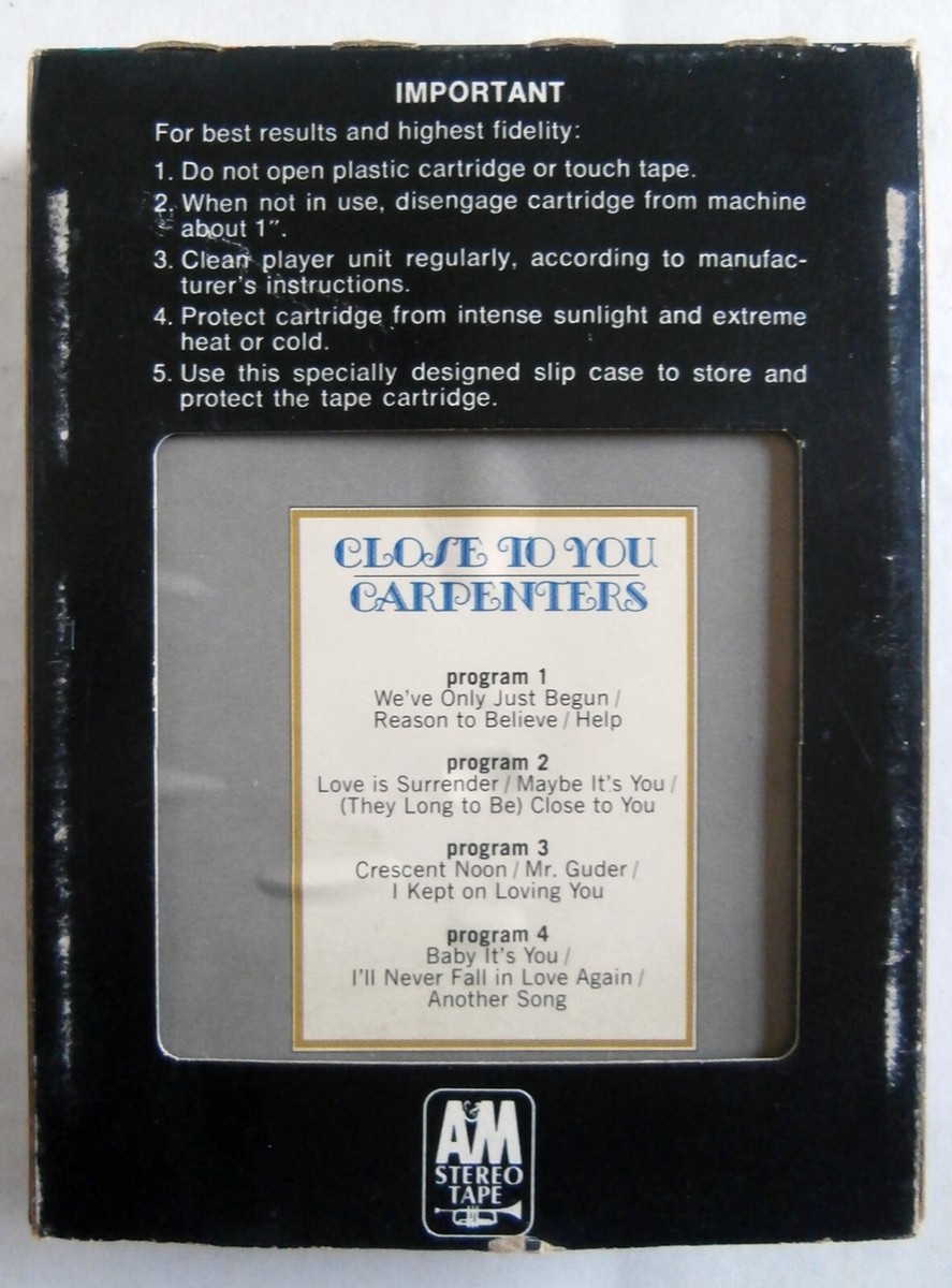 Carpenters Close To You 8-Track Tape A&M 8T-4271 with Slipcase