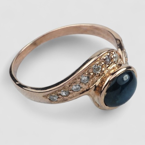Rose Gold Plated Rings Thailand Blue Star Sapphire Cabochon 925 Sterling Silver - Picture 4 of 9