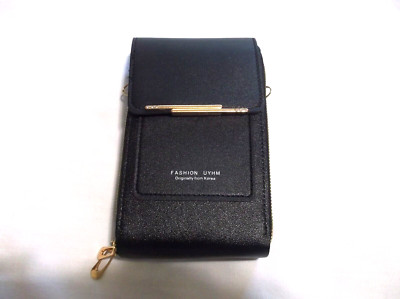 Elegant Foldable Shoulder Bag Leather Double-Layer Smartphone Pocket & Lanyard
