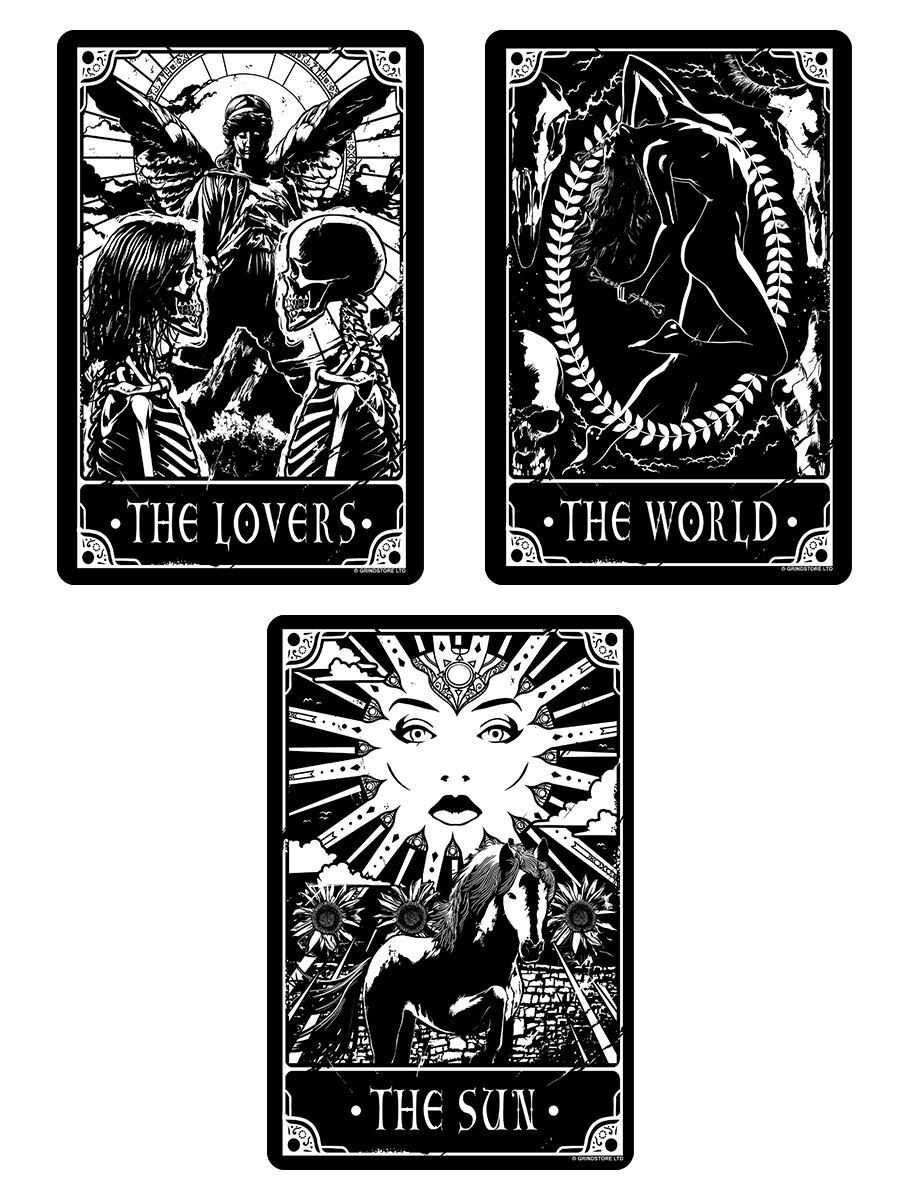 Deadly Tarot - The World, The Sun & The Lovers Small Tin Sign Set