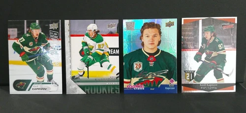 Lot of (4) 2020-21 Upper Deck Kirill Kaprisov Rookie Cards RC-1, T-87, UV-35, 25