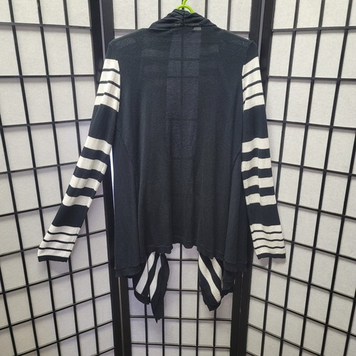 BCBGMAXAZRIA Open Front Long Sleeve Black With White Striped Cardigan XL A26 - Picture 9 of 14