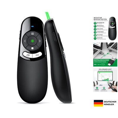 USB C Presenter, Kabellose 2.4 GHz Powerpoint Fernbedienung, Grün Licht Point