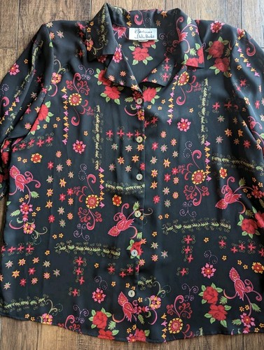 Options By Delta Burke Black Sheer Floral Button Down Blouse Size 1X USA - Picture 2 of 15