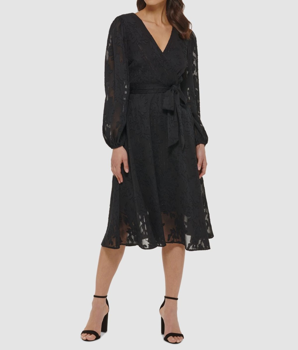 Kensie Dresses Womens Chiffon Fit & Flare Dress - Black - US 6 (S)