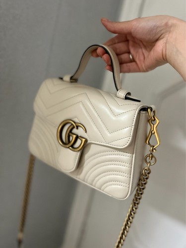 Gucci Kalbsleder Matelasse Mini GG Marmont Top Henkeltasche, weiß (100 % authentisch) - Bild 2 von 13