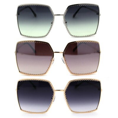 Mujer Metal Joya Encaje Borde Rectangular Gafas de Sol Mariposa