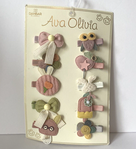 NEW Ava Olivia Danbar 10 pk Cottage Core Applique Fabric Barrettes Hair Clips
