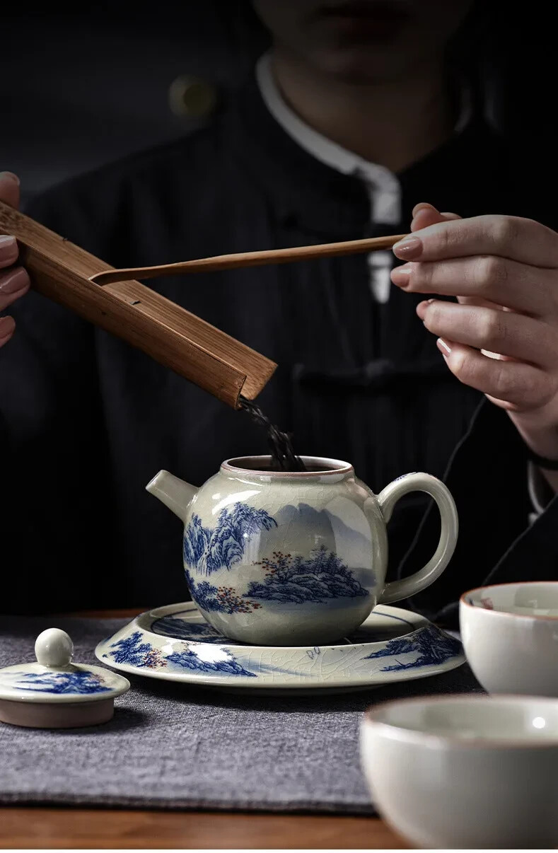 200ML Chinese Ceramic Teapot Ru Kiln Tea Kettle Handmade Porcelain Teapot