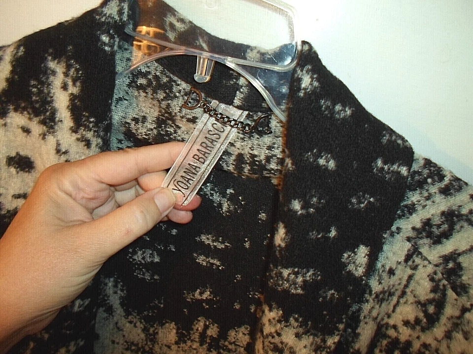 Cárdigan Yoana Baraschi Frente Abierto Drapeado Suéter XL Chal Cuello Bolsillos Negro Foto 3 de 4