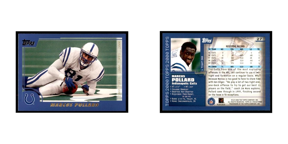 Marcus Pollard 2000 Topps #27 Football Cards Football Card NM - Image 3 of 3