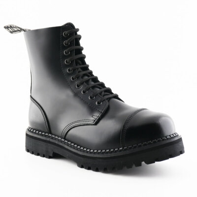 Herren Damen Grinders BullDog CS Schwarz 10 Loch Leder Stahlkappe Stiefel