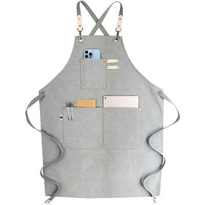 Adjustable Over sized Plus Size Canvas Apron with Pockets Men and Women Aprons