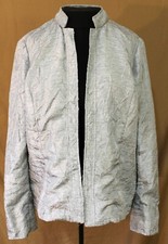 Chico's Crinkle Poly Silver Metallic Open Front Unlined Jacket Size 1