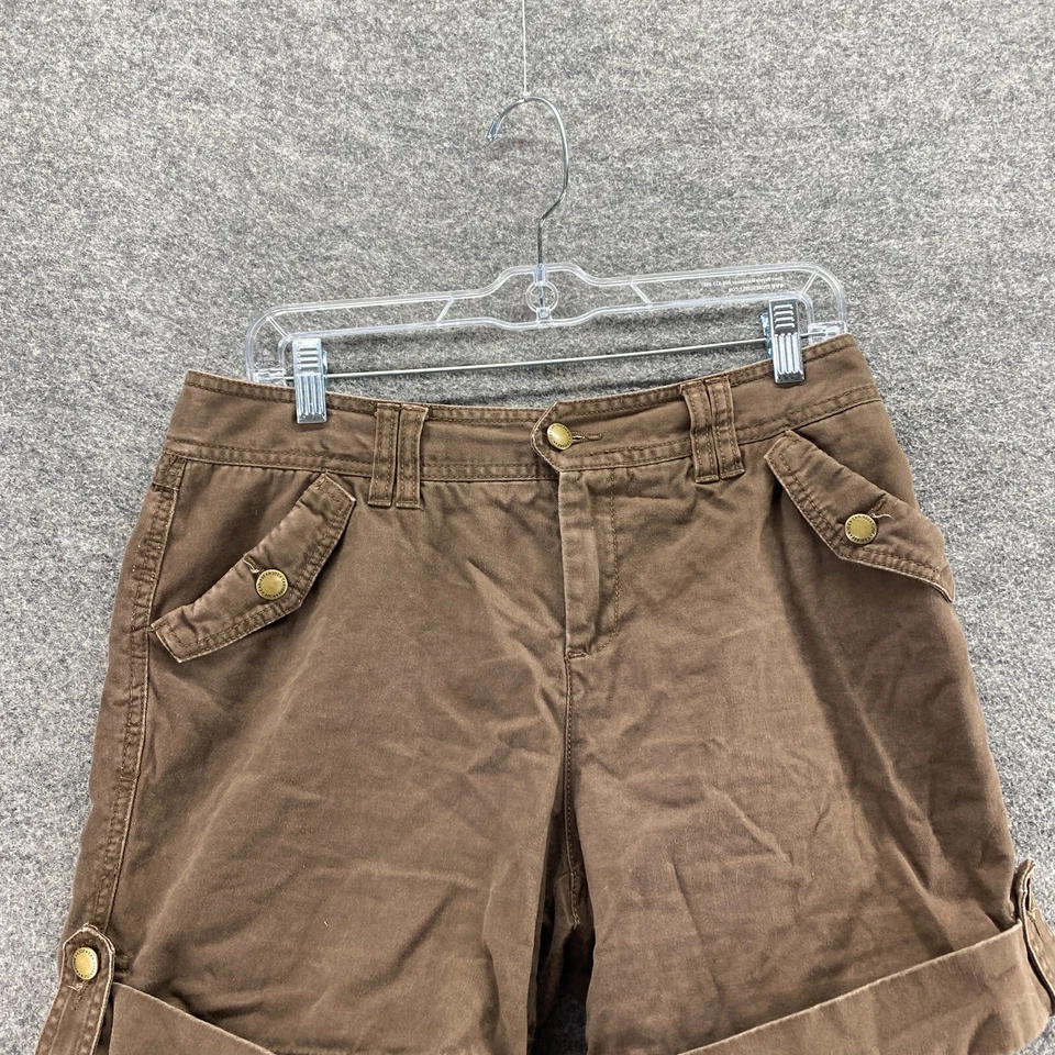 Pantalones Cortos Caribbean Joe Mujer 10P Pequeño Marrón Tiro Medio Chino Puños Algodón Informal Foto 3 de 4