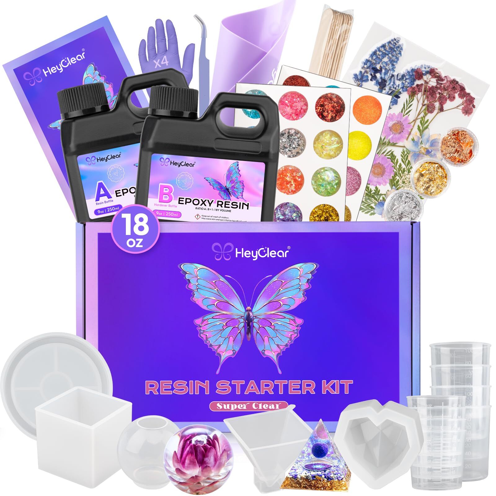 18 oz Clear Epoxy Resin Starter Kit with Molds for DIY Craft Projects