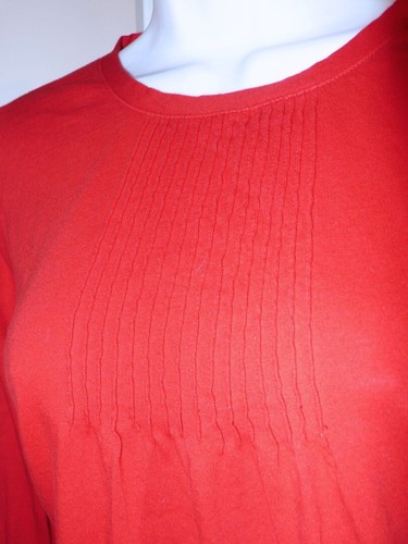 J.CREW Women's Red Cotton 3/4 Sleeve Front Pintuck Pleat T-Shirt Sz M - Picture 4 of 6