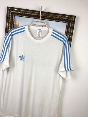 Vintage 80's Adidas Football Shirt Soccer Jersey Mens White Tee