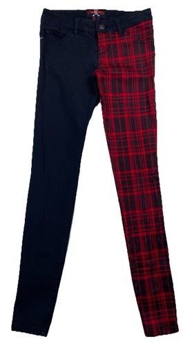 Royal Bones Women’s Size 3 Skinny Leg Jeans Black & Red Plaid Goth Punk