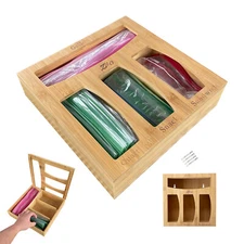 Ziploc Bag Storage Organizer, Sandwich Bags Ziplock Bamboo Organizer