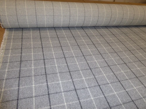 BAMBURGH DOVE GREY Porter & Stone Wool Effect Check Upholstery / Curtain Fabric