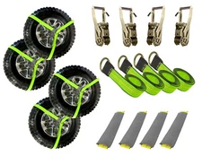 2" x 10' Lasso Strap Wheel Lift Ratchet J Finger Hook for Tow Tie Down Green Kit