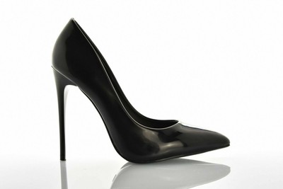Scarpe Donna Decoltè Decollete alto vernice punta elegante tacco spillo 12  nero | eBay