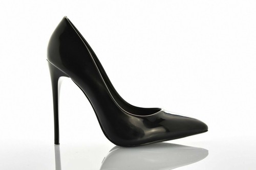 Scarpe Donna Decoltè Decollete alto vernice punta elegante tacco spillo 12  nero | eBay