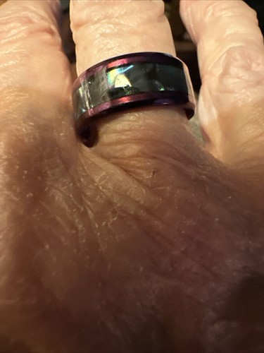 Wide W/Abalone Shell In Middle 8 Mm Purple Ring In Size 7 In Stainless Steel - Picture 2 of 10