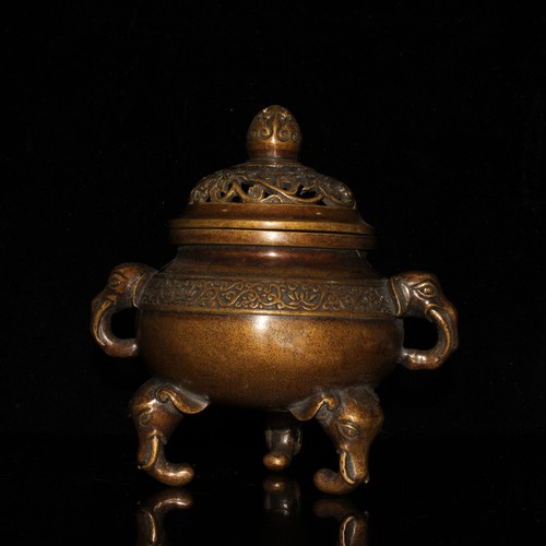 Pure copper imitation purple copper five elephant incense burner ornament - Picture 3 of 9