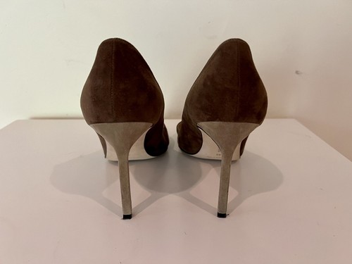 Manolo Blahnik Suede Two Tone Brown Stiletto Pointed Toe Heels Pump 40 / 10 - Picture 3 of 9
